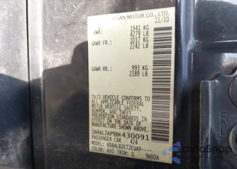 2011 Nissan Altima 2.5 S from USA, damaged, VIN 1N4AL2AP9BN430091